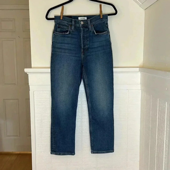 RE/DONE Button Fly Cropped Straight Leg Denim Jeans size 25 - Picture 1 of 13